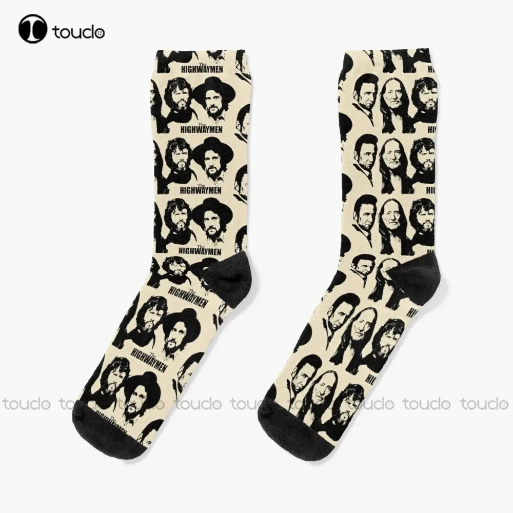 Outlaw Country Supergroup - The Black Stencil Socks Orange Socks Personalized Custom Unisex Adult Teen Youth Socks Fashion New