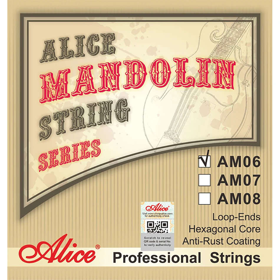 Alice 10 Sets Mandolin Strings AM06/07/08 Hexagonal Core Anti-Rust Coating Bronze/Copper Winding Mandolin Accessories Wholesales