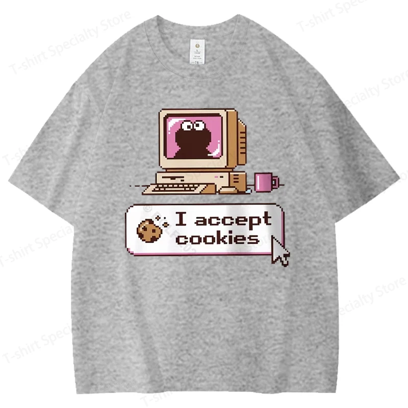 Ich akzeptiere Cookies – Lustiges bedrucktes Herren-T-Shirt aus 100 % Baumwolle, Oversized Retro-Grafik-T-Shirts für Damen, Oberteile, Streetwear – Detail 8