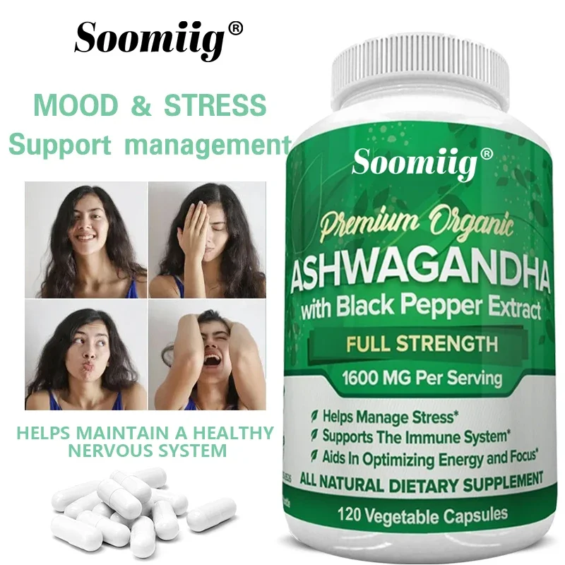 Organic Ashwagandha + Black Pepper Extract Capsules - Supports Immunity and Bone Health, Boosts Energy, Relieves Anxiety