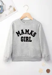 Mama's Girl Sweatshirt Grey Casual Versatile Spring Autumn Children's Clothes Comfortable Breathable Streetwear Play Hoodie