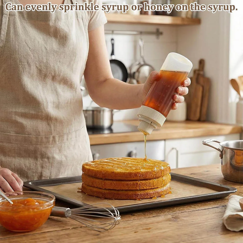 Cake Syrup Dispenser, 250ml Graduated Simple Plastic Syrup Squeeze Bottles for Soaking Honey Baking Bbq Salad Dressing Storage