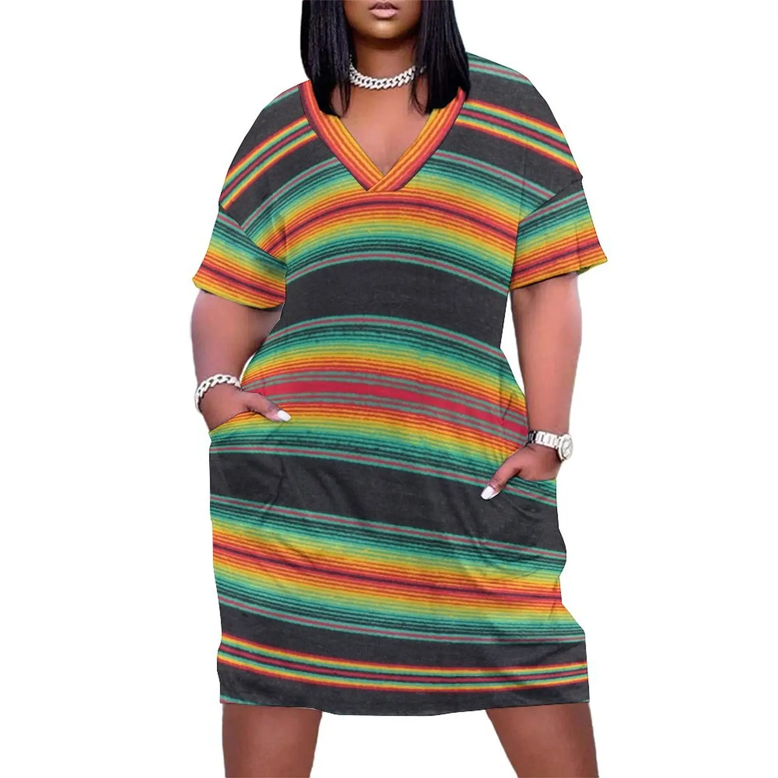 

Rasta Serape print Loose Pocket Dress Dress for girls elegant women's sets