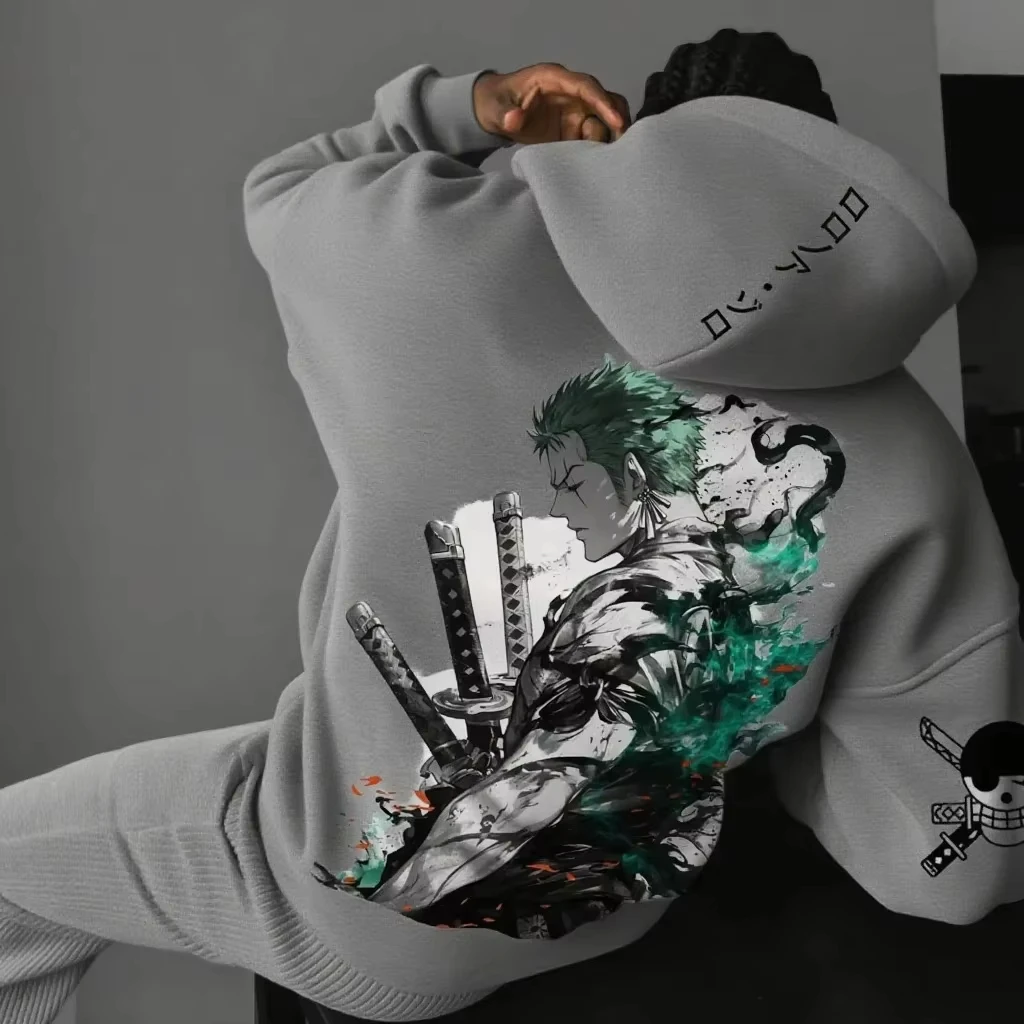 One Piece Zoro Anime Herren Damen Kapuzenpullover Streetwear Lässiger Pullover Hoodie Grafikdruck Langarm Frühling Herbst Oberteile