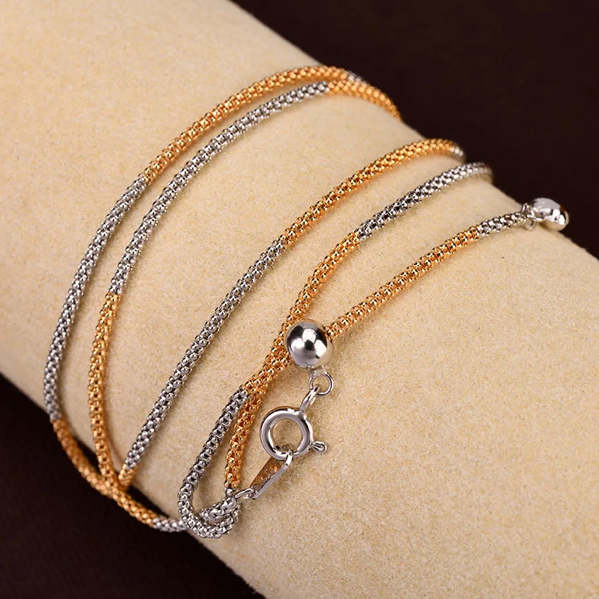 

925 Sterling Silver Italian Neck Chain Necklaces For Women Jewelry Two-Color High Quality Female Necklace 1.7mm 50CM Adjustable