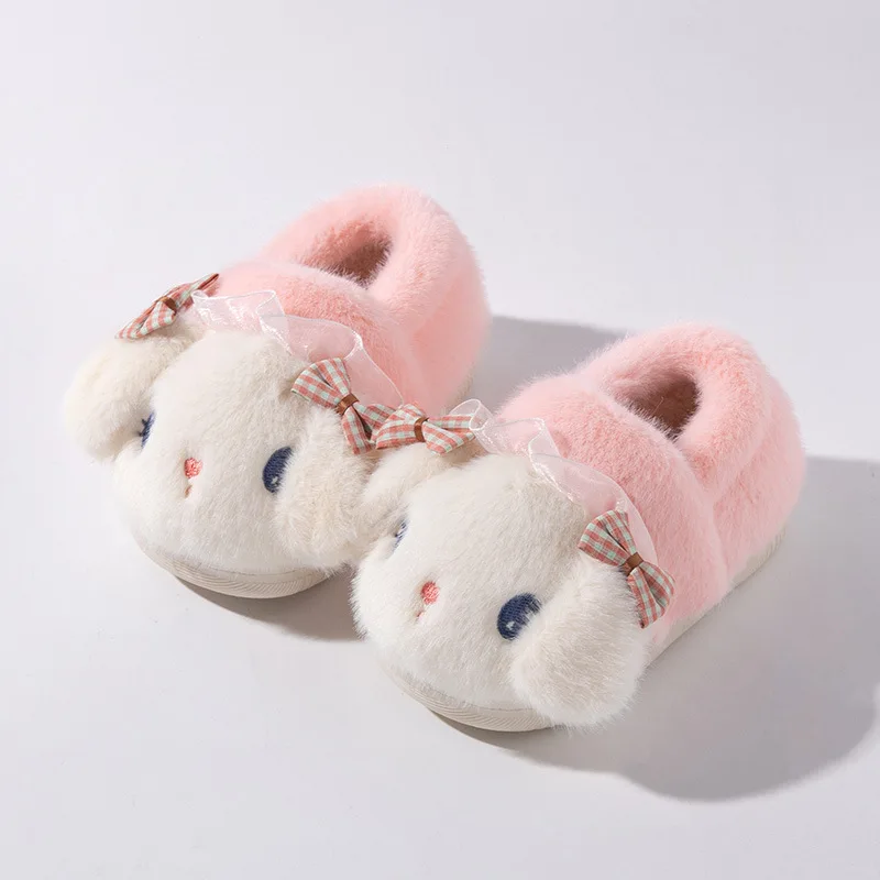 

2025 Winter Children's Plush Slippers Cute Rabbit Girls Furry Fashion Slippers Warm Soft Bottom Kids Causal Home Slip-on Shoes