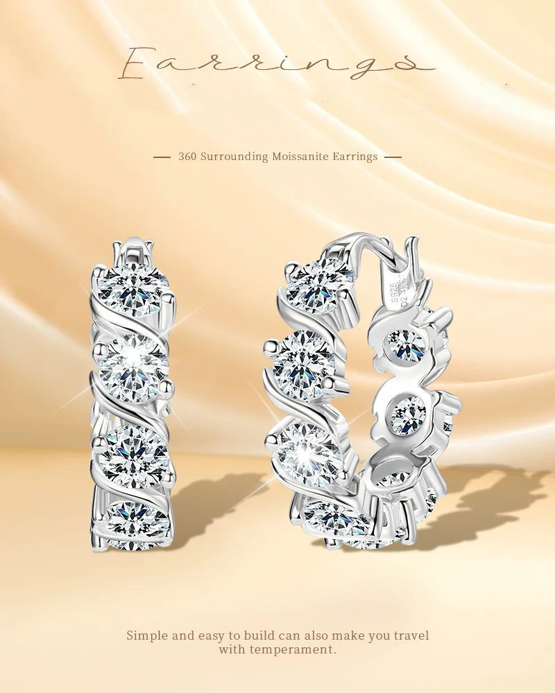 

D Moissanite Diamond Hoop Earrings for Women Engagement Wedding Original 925 Sterling Silver Jewelry