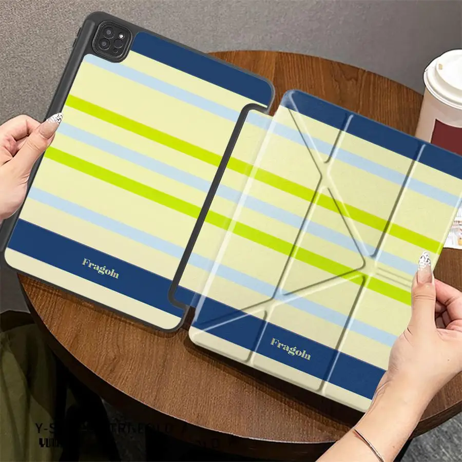 Cartoon Elephant Stripe With Pen Slot Cover Tablet Case For iPad 9th Pro M4 13 2025 2026 11th Mini 7 6 5 10th Gen 12th Air 8 M2