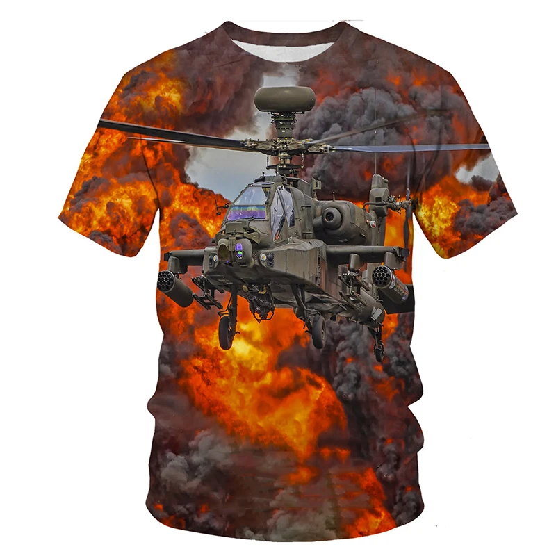 T-shirts 3D Print Helicopter Summer Children\'s Round Neck TShirt Oversized Boys Girls Unisex Fashion Loose Street Kids Clothing