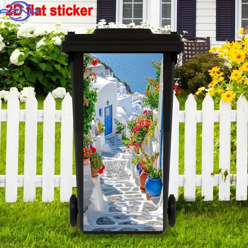 Home Waste Bin Decorative Decal 2D Print Sticker for Trash Can DIY Makeover