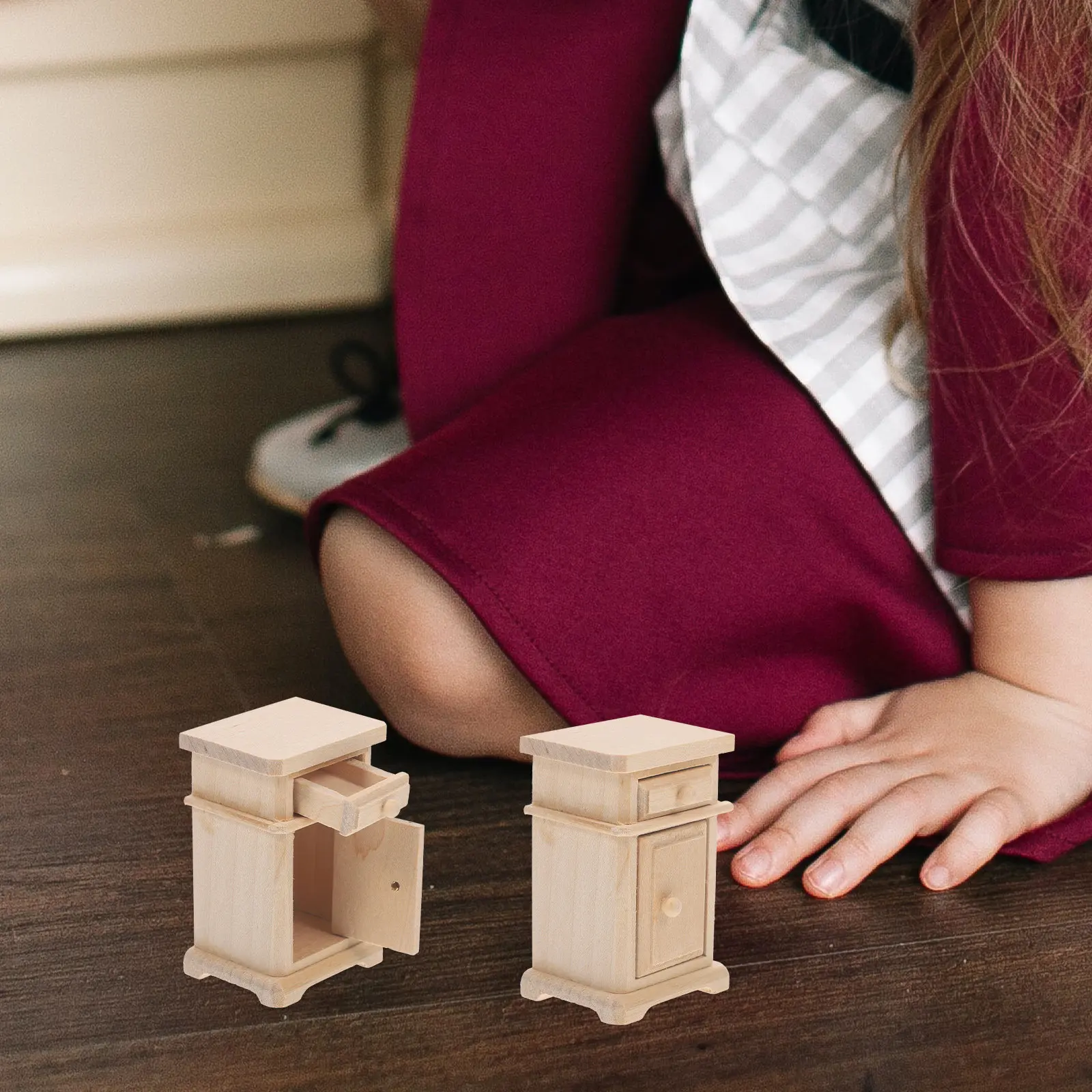 

Miniature Wooden Bedside Cabinet Natural Wood Mini Furniture Decoration Mini House Cabinet Display Prop Furniture