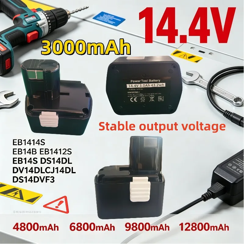 Hitachi 14.4V NiMH Replacement Battery EB1414S EB14B EB1412S EB14S DS14DL DV14DL CJ14DL 4.8Ah 6.8Ah 9.8Ah 12.8Ah