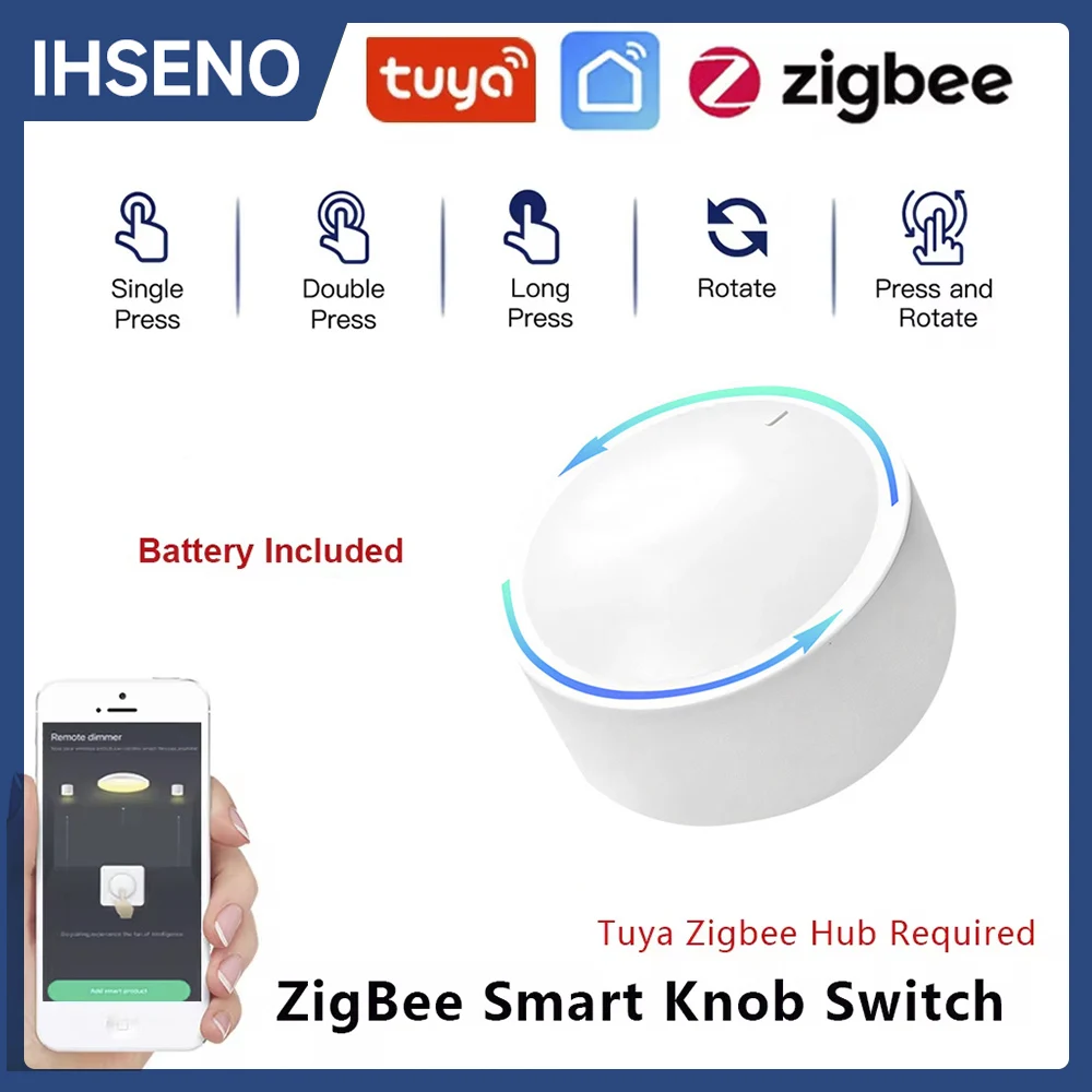 Tuya ZigBee Smart Knob Switch Wireless Scene Switch Button Controller Battery Powered Home Appliances Automation Linkage Remoter