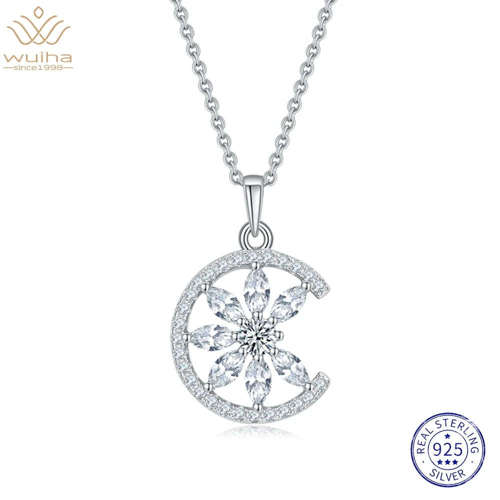 

WUIHA Real 925 Sterling Silver VVS1 Moissanite Diamond 18K White Gold Pendant Necklaces for Women Anniversary Gift Drop Shipping