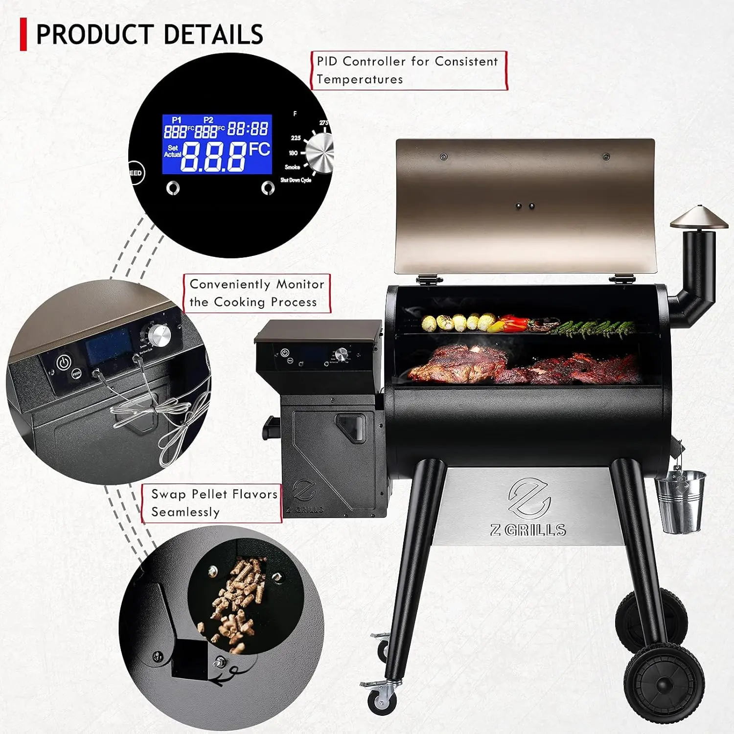 pgrade 8 in 1 Wood Pellet Grill & Smoker for Outdoor Cooking, BBQ Grill with PID 2.0 Controller, LCD Screen, 697 sq, M