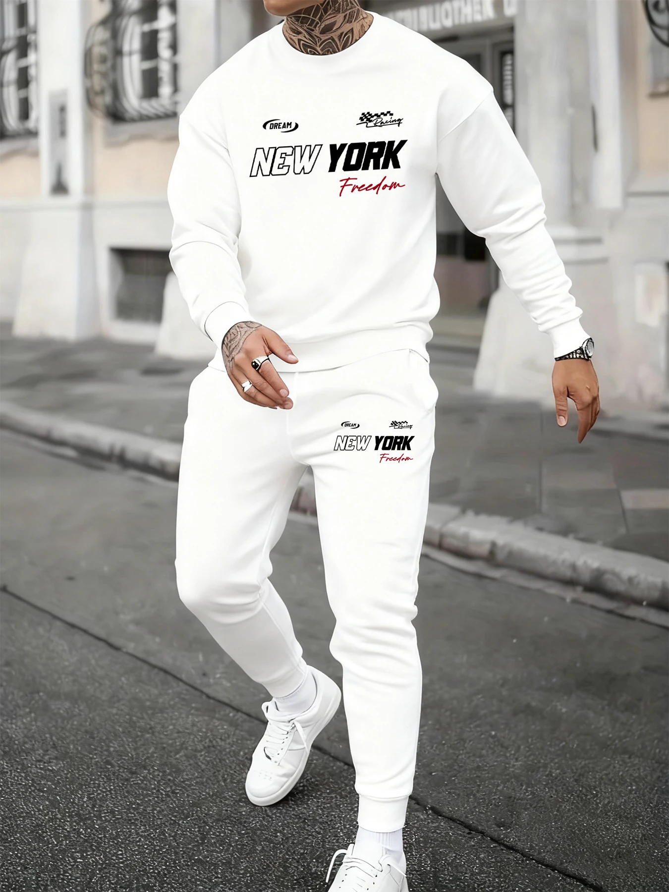 New York Dream Freedom Brief Drucke Mann Herbst Sweatshirt Set Paar Zwei Stücke Sets Mode Jogging Kleidung Lose Kleidung