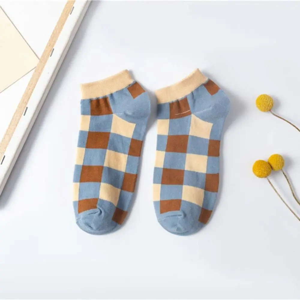 

10 пар удобных женских носков до щиколотки в клетку, тонкие, разноцветные, нескользящие, простые, средней длины, для студентов