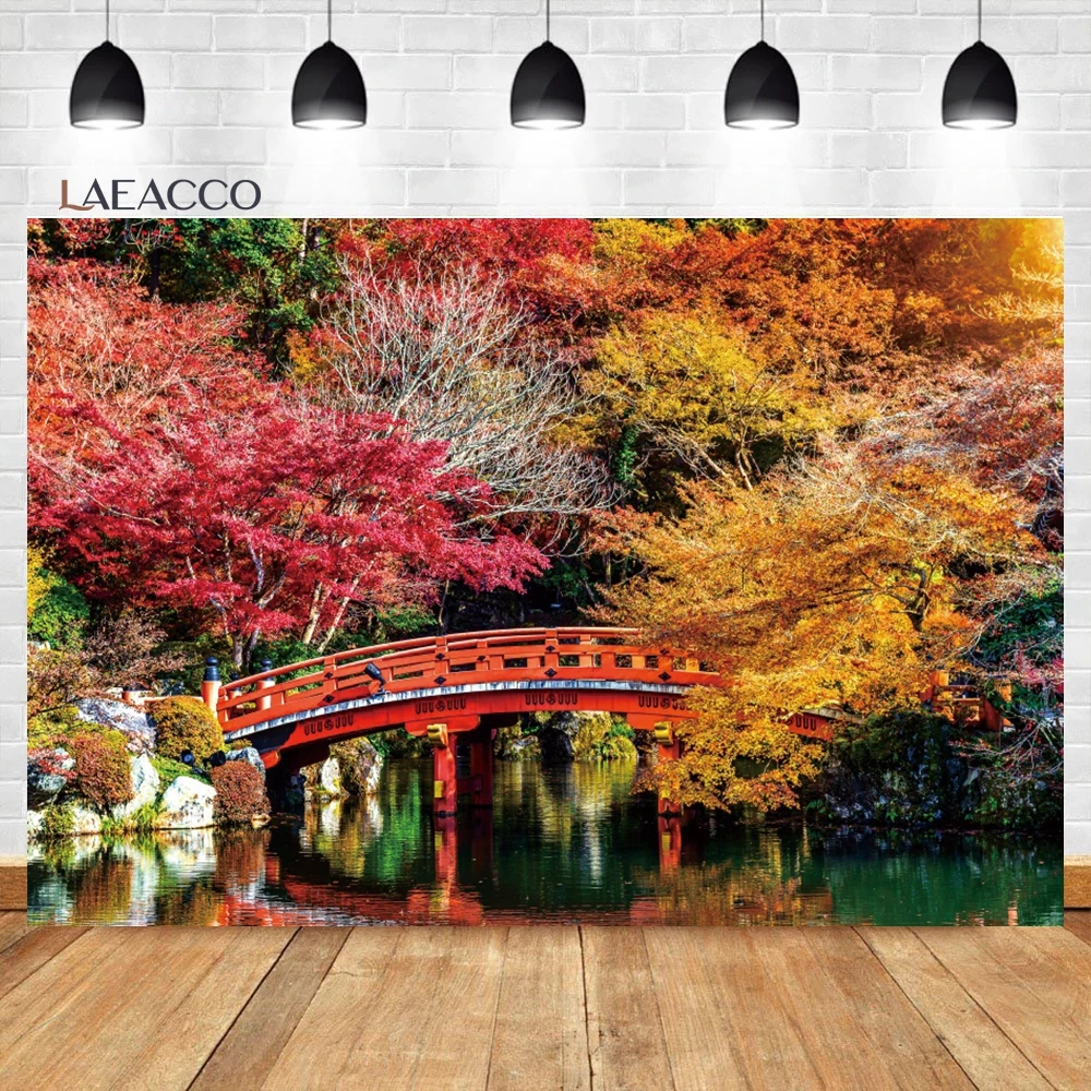 Laeacco Japanese Garden Photography Backdrop Spring Cherry Blossoms Mountain Scenery Wedding Party Kid Adult Portrait Background