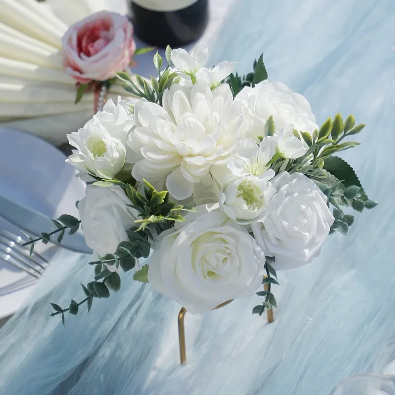 Artificial Rose Flower Ball White Wedding Table Centerpieces Floral Arrangements for Wed Party Cake Home Table Decoratio