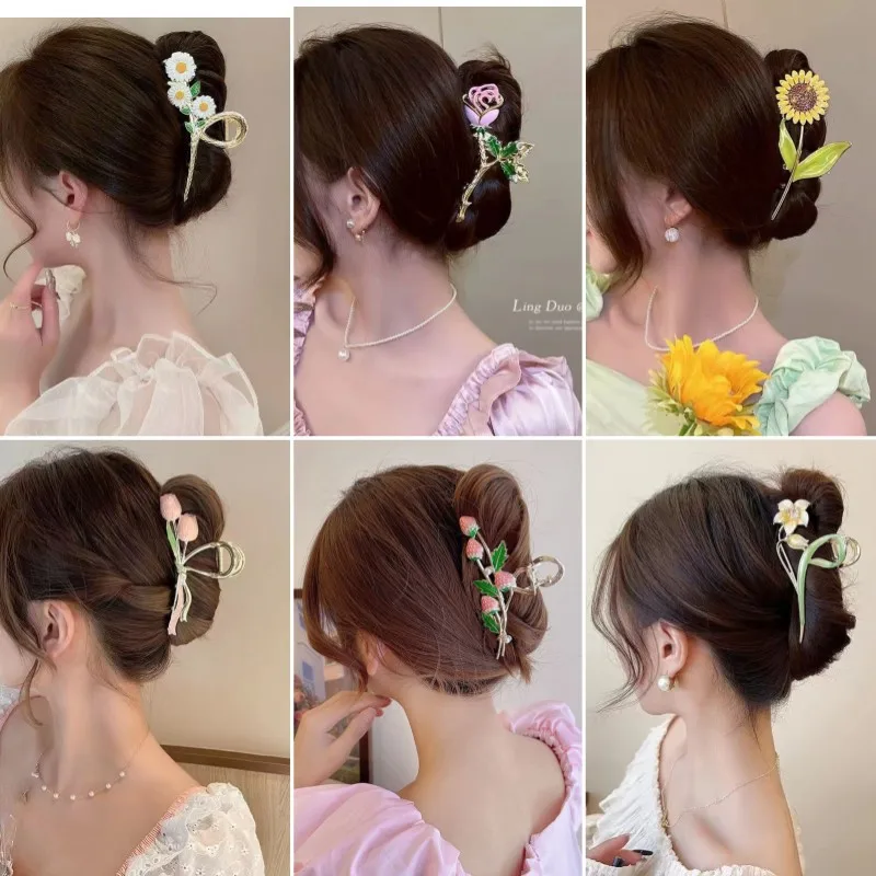 1pcs Women Elegant Flowers Hollow Geometric Metal Hair Claw Vintage Clips Headband Hairpin Fashion Hair Accessories