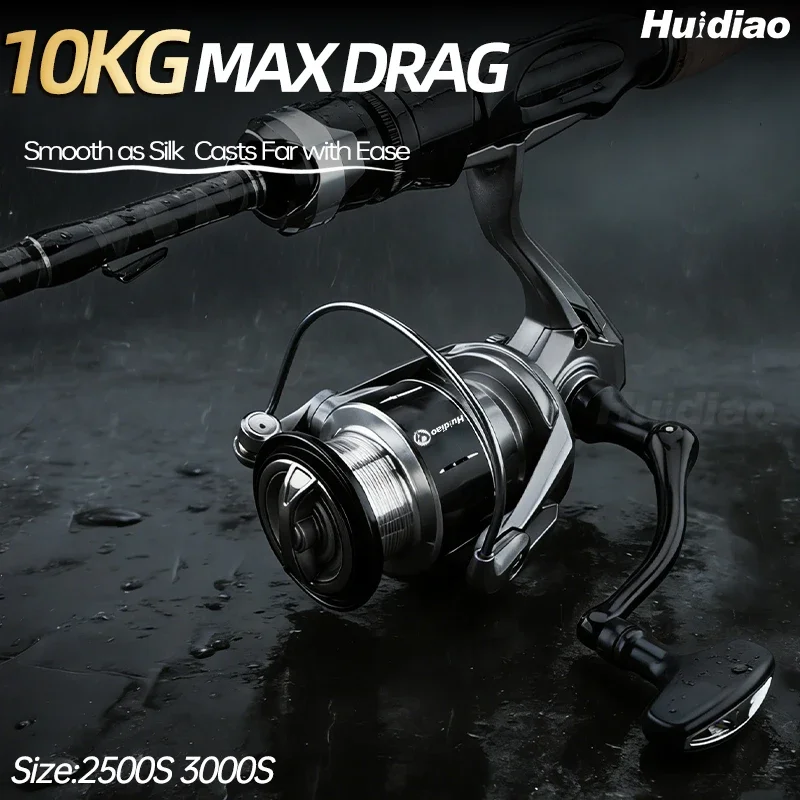 HUIDIAO FC Spinnrolle 2500 3000 5.2:1 10KG Max Bremskraft Sanftes Wurfverhalten Angelrolle für Süßwasser-Barsch und Forelle