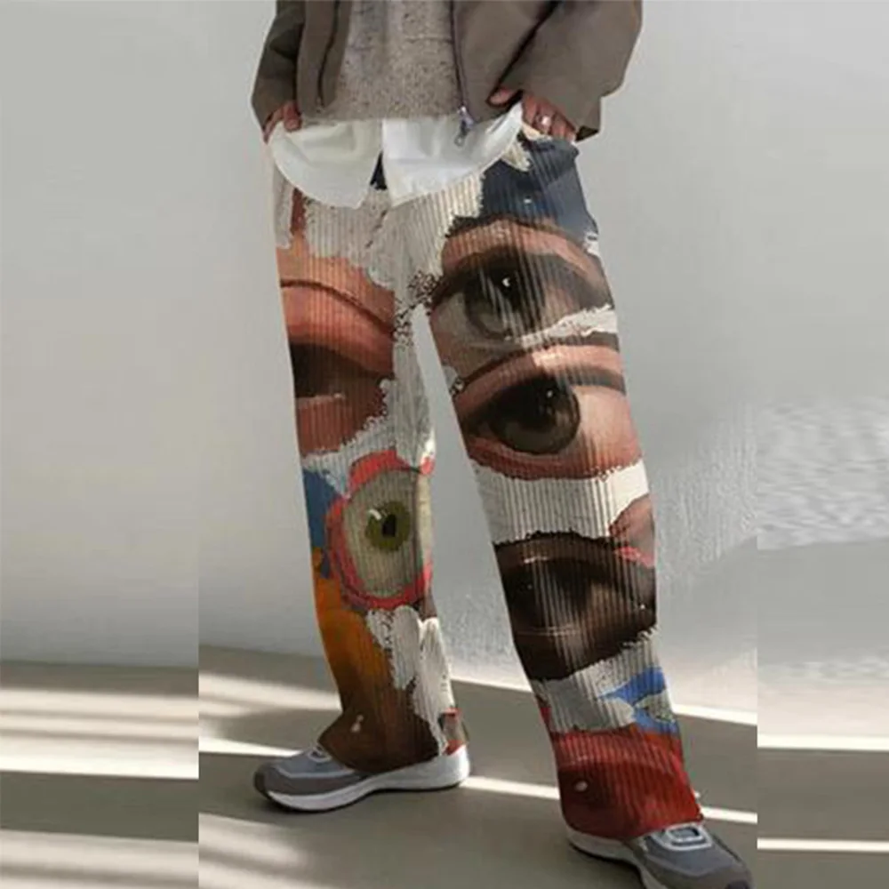 Y2K Casual Mens Trousers Trendy Art Alternative Japanese Style Pattern Printed Trousers Street Personality Trousers Summer 2024