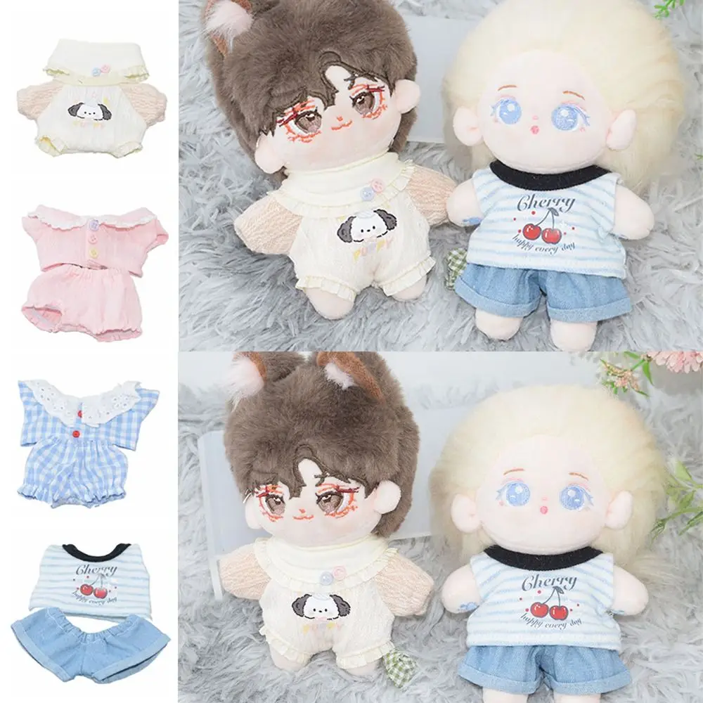 10cm Creative Multicolor Grids Lace Doll Clothes Mini Blouse Pants Suit Toy Cosplay Doll Overall Cotton Stuffed Dolls