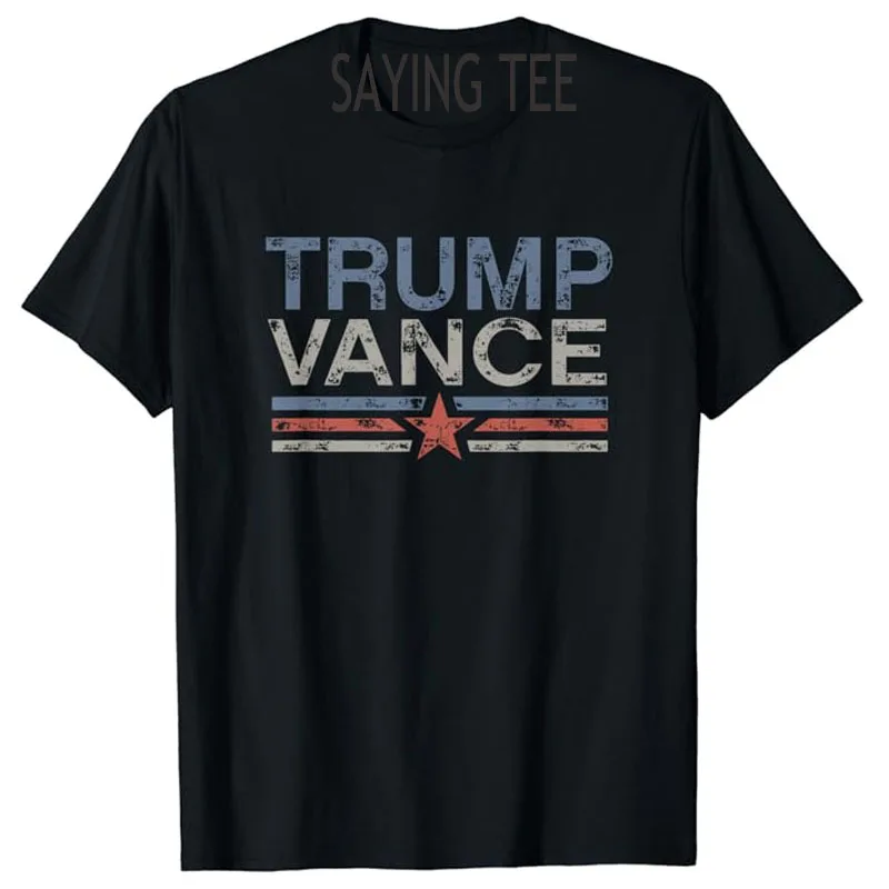 

Trump JD Vance 2024 Retro Stripe and Star T-Shirt Pro Trump Support Fans Clothes Humor Funny Letters Printed Saying Campaign Tee