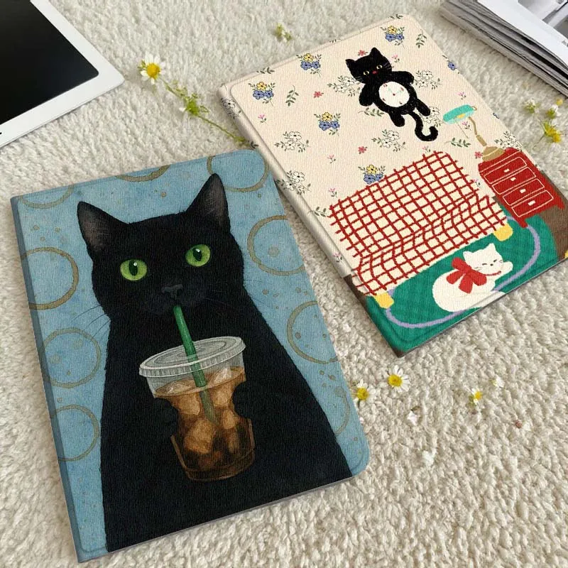 

Cartoon Black Cat Drink Tablet Case For Xiaomi Redmi Mini Pad SE K 2 4 5 6 7 8 2023 2025 11 8.8 11.2 10.1 Pro Gift