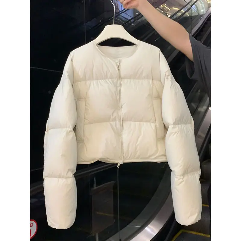 

Short Thickened Cotton Jacket Women's Loose Fit Round Neck Bread Style Fashionable Autumn Winter Coat Korean Casual Style