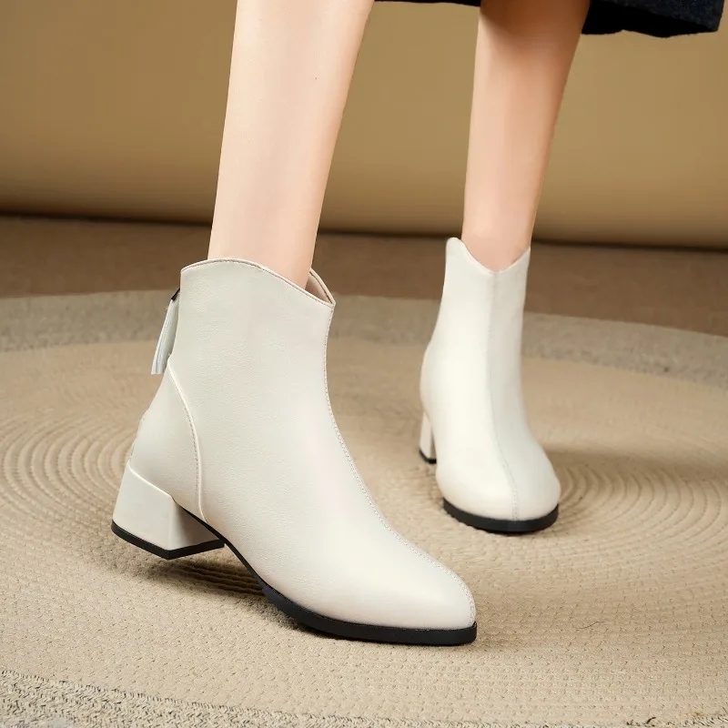 المرأة حذاء من الجلد كعب مكتنز أحذية بوت قصيرة المألوف 2026 الشتاء المرأة أحذية بولي يوريثان مكتب اليومي المرأة أحذية عالية الكعب 35-42 #1