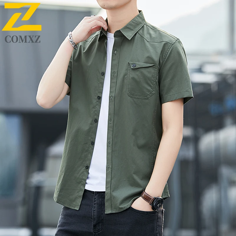 New Men Short Sleeved Shirt Workwear Style Fashionable and Multi Colored Pure Cotton Shirt Casual Business sleeveless lapel coat