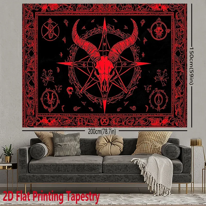 VIKAMA Dark Mysterious Goat Skull Tapestry Pentagram Background Cloth Gothic Atmosphere Decorative Cloth Room Decoration