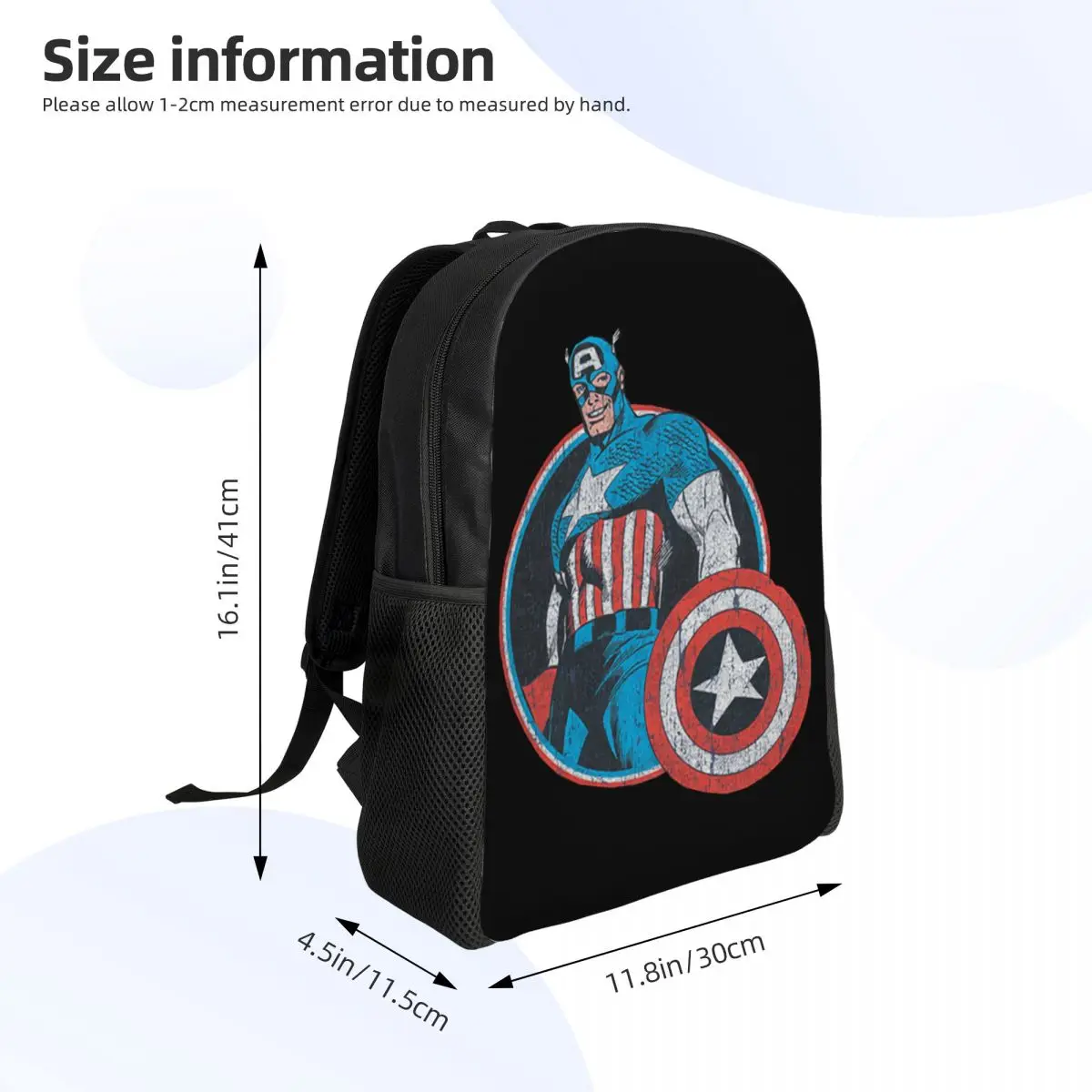 Custom Captain America Shield Film Backpacks for Men Women Waterproof College School Bag Print Bookbag