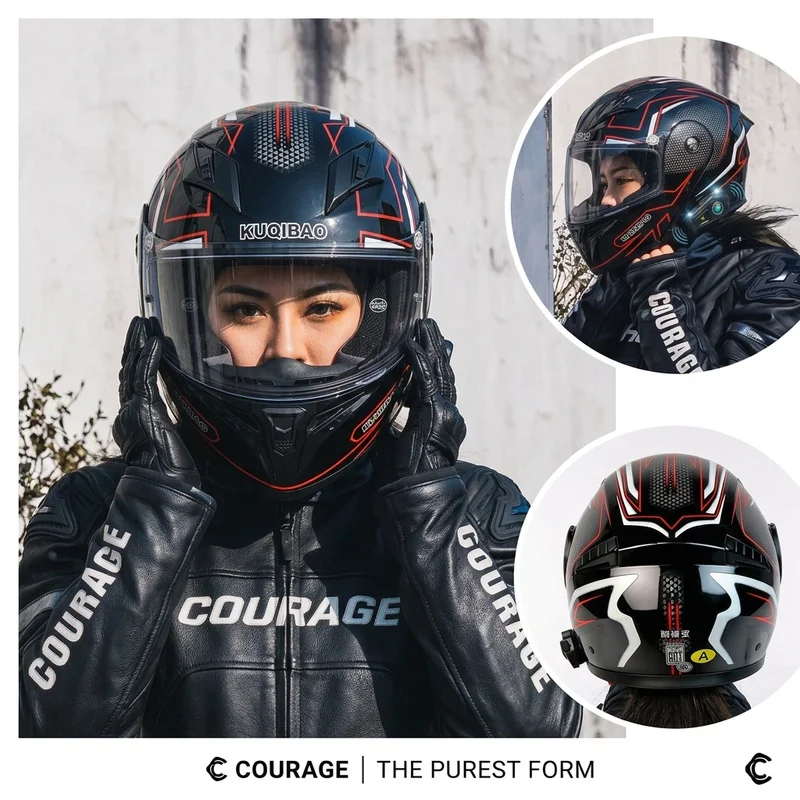 Kuqibao Flip Modular Motorcycle Helmet Integrated Bluetooth, Dual Sun Visor Large Field Vision, Long Battery Life for Motorbike