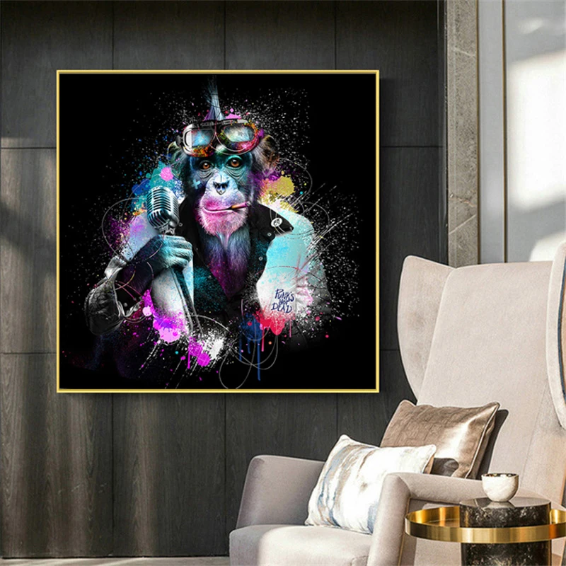 

Graffiti Music Street Pop Gorilla Monkey Posters Pictures HD Canvas Wall Art Home Decor Paintings for Living Room Decorations