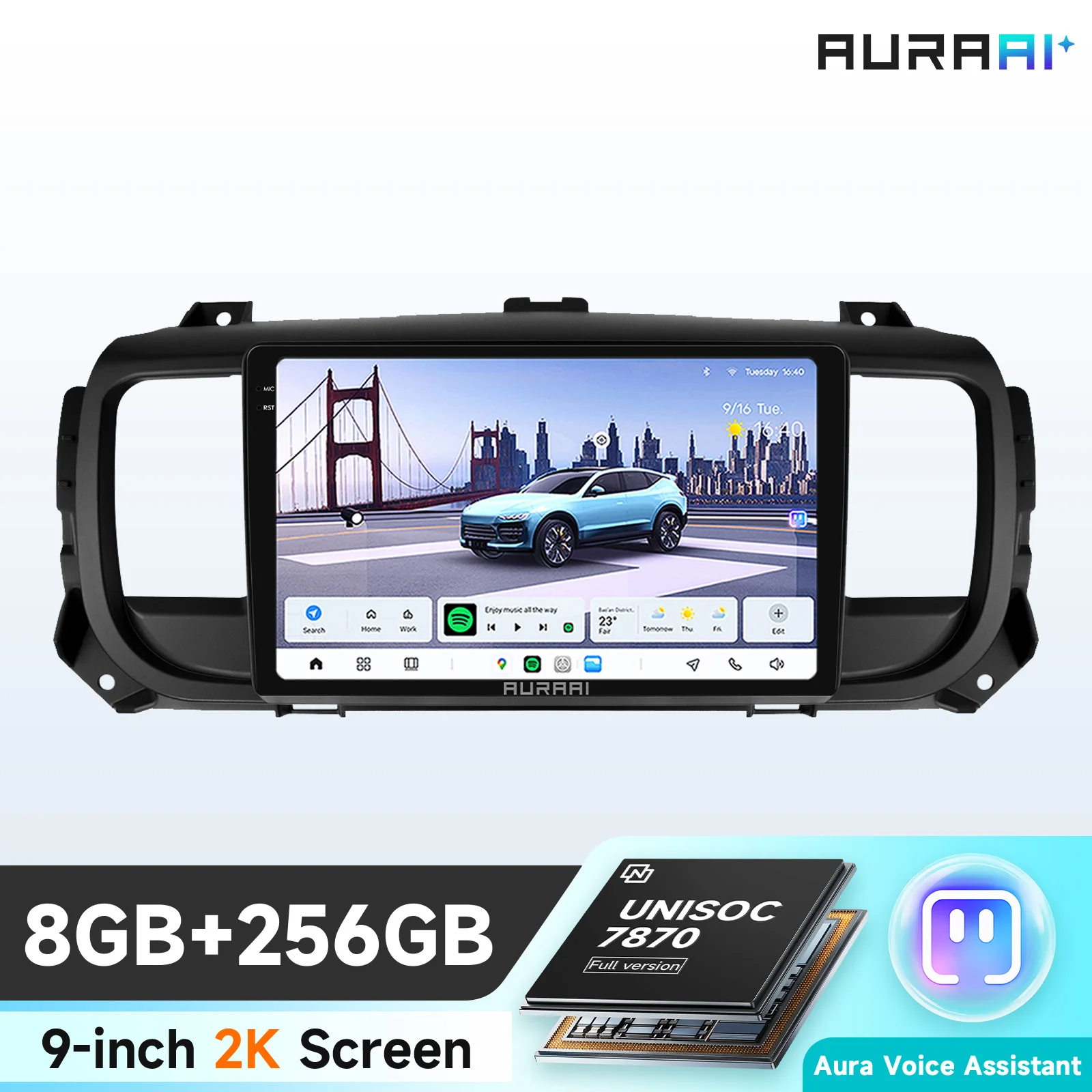 AURAAI 7870 autoradio voor Peugeot Expert 3, Citroën Jumpy 3, SpaceTourer, modeljaar 2016-2021, met Android 14, ADAS, 360-gradencamera en draadloze CarPlay.