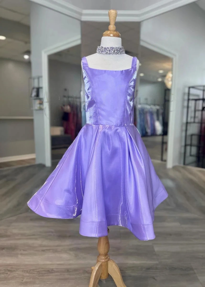 Girl Pageant Interview Dress Crystal Choker Short Shimmer Satin Kid Birthday Formal Party Gown Little Rising Star Fun Fashion