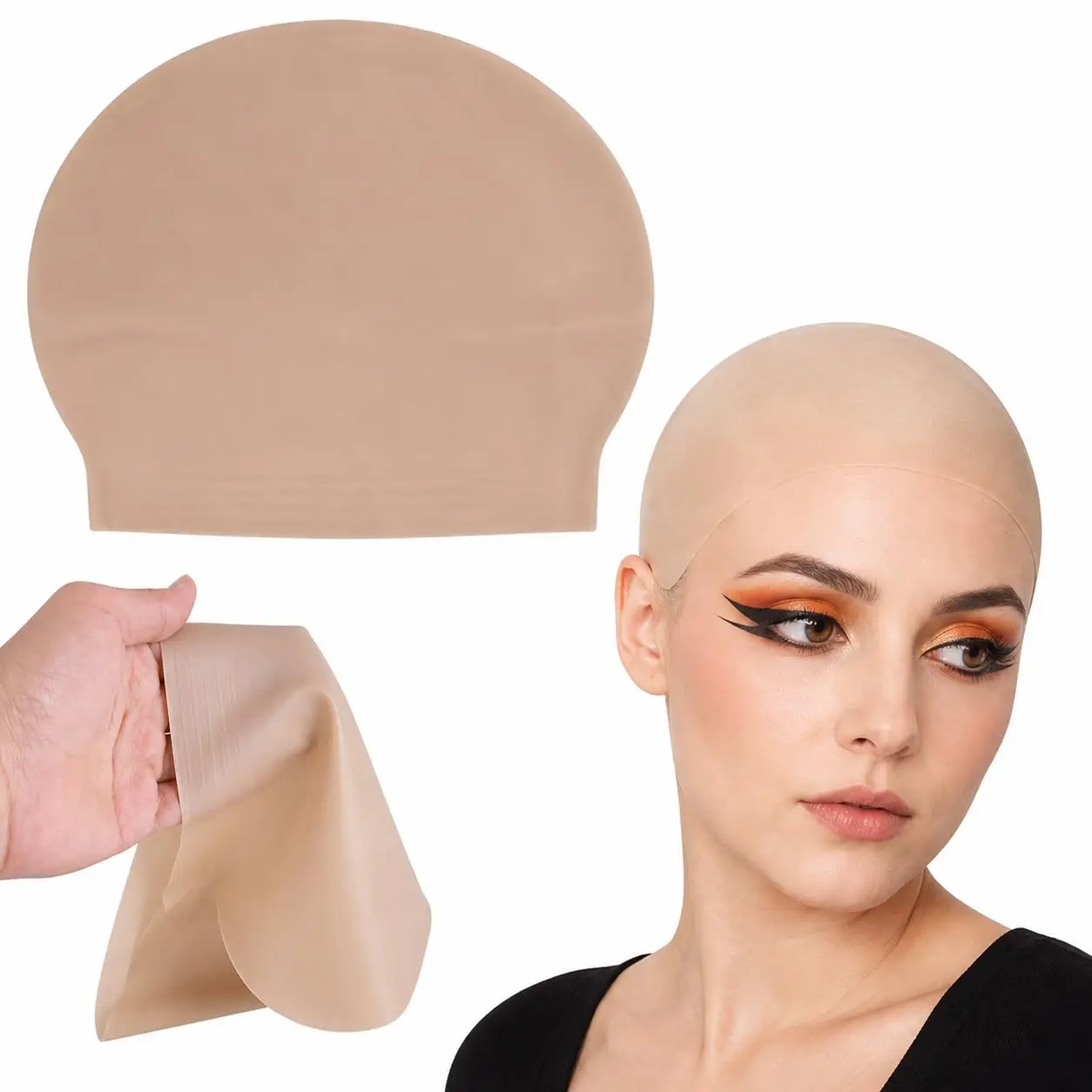 Latex-Kopfhaube für Erwachsene, realistische, nackte Kopfhaut für Halloween-Kostüme, mit anpassbaren Rändern, geeignet für Halloween, Cosplay, Theater. – Detail 1