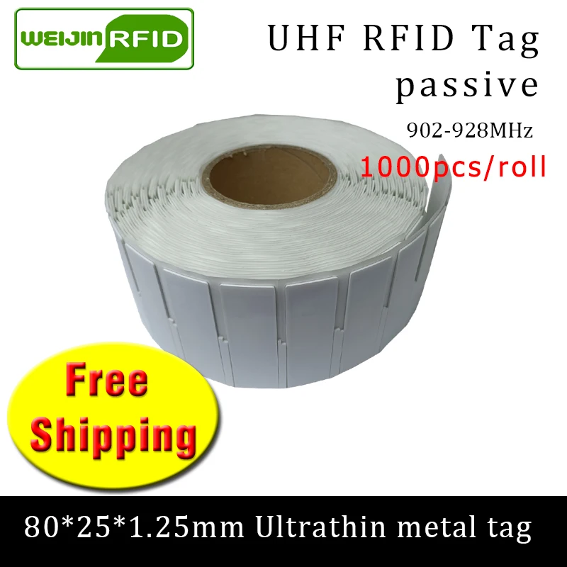 UHF RFID ultrathin anti metal tag 80*25*1.25mm 902-928MHz Impinj NXP 1000pcs free shipping printable synthetic passive RFID tag