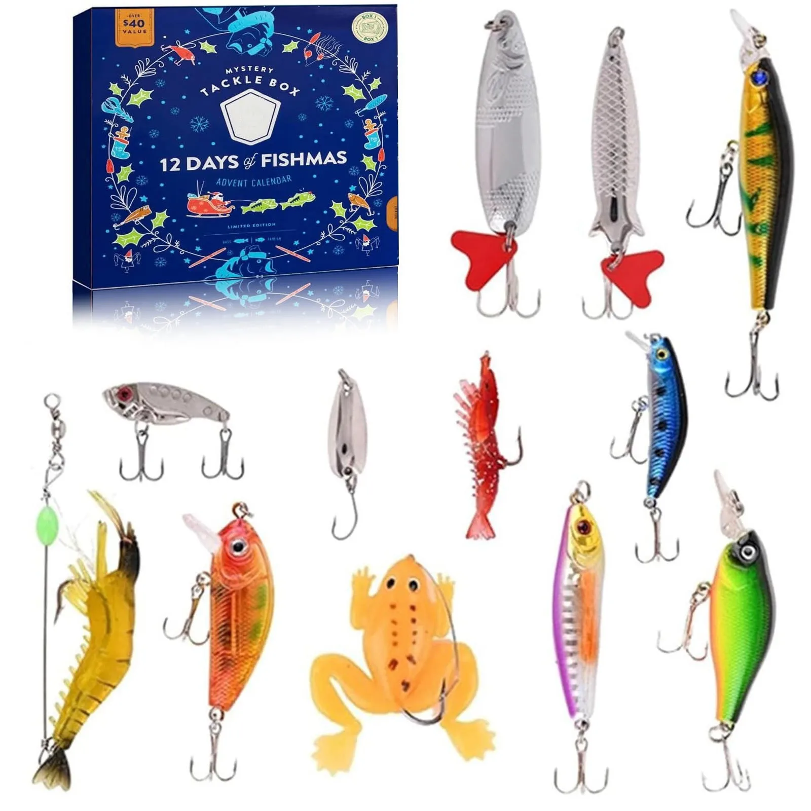 1 Set Of Advent Calendar Fishing Christmas Countdown 12 Days Fishing Set For Adult Men Teen Boys Extra Large Countdown Clock
