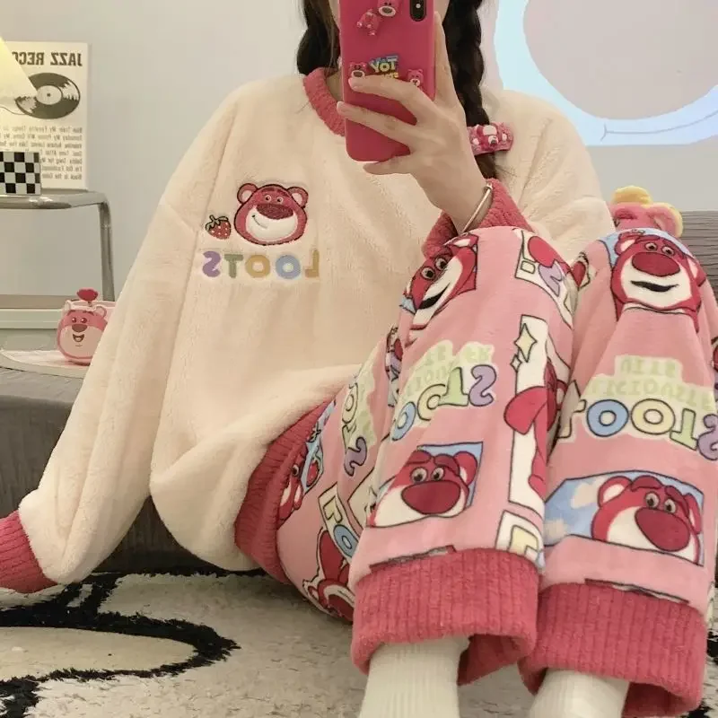 Disney Cartoon Lotso cute girls autumn and winter comfortable, soft and skin-friendly thickened warm casual home wear pajamas