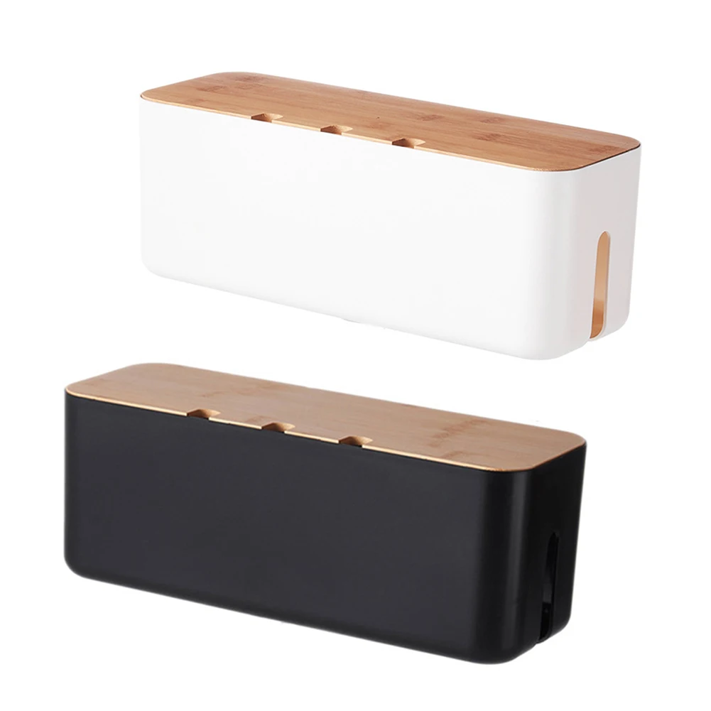 1pc Cable Box Wooden Cover Wire Storage Box Junction Box Cable Organiser Box With Wooden Lid Cable Organiser Box For Hiding Tidy