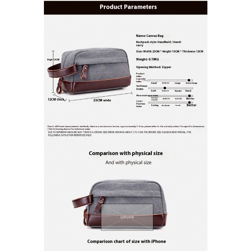 Neue männer Hand-clip Tasche Öl Wachs Leinwand Kulturbeutel Retro männer Tasche Kupplung mit Leder Handgelenk tasche Kleine Tasche