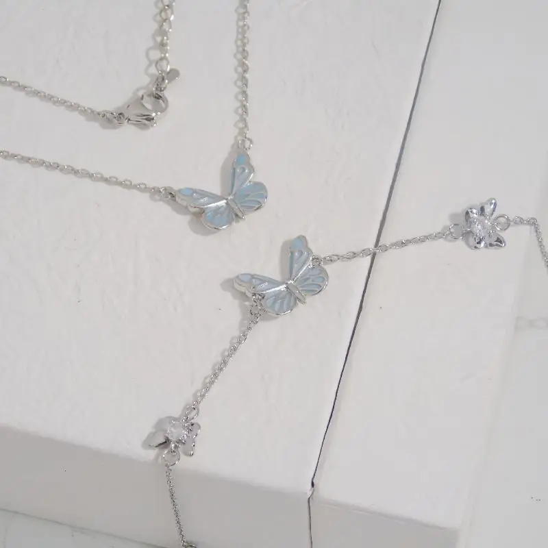 Fashion Luminous Butterfly Bracelet For Women Exquisite Blue Butterfly Clavicle Chain Charms Party Jewelry Gifts