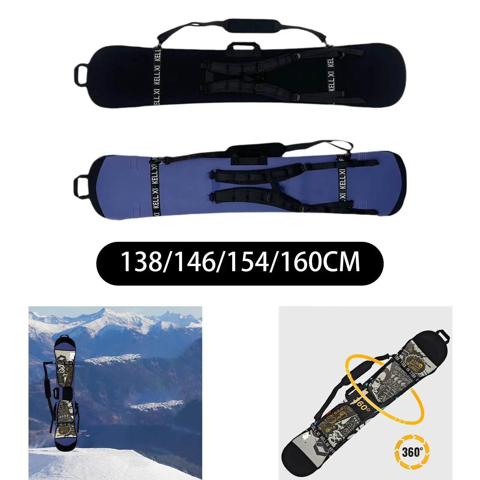 

Snowboard Sleeve with Binding on Backpack Pack Neoprene Snowboard Protection