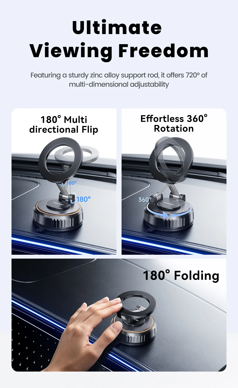 Toocki Vakuum-Magnetischer Auto-Handyhalter Saugnapf-Autohalterung 360° ° Verstellbarer, faltbarer Ständer für iPhone, Xiaomi, Huawei, Samsung – Detail 7