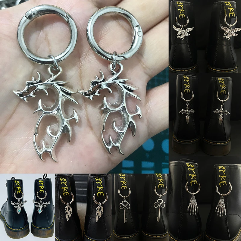 1PC Gothic Sword Flame Serpent Pentagram Martens Metal Shoe Buckle Punk DIY Detachable Circle Buckle Pendant Shoe Accessories