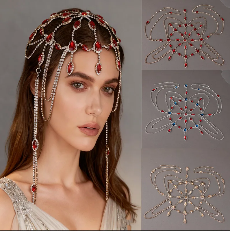 

KMVEXO полая красочная повязка на голову со стразами женская кисточка свадебное украшение для волос невесты модная цепочка на голову элегантный головной убор