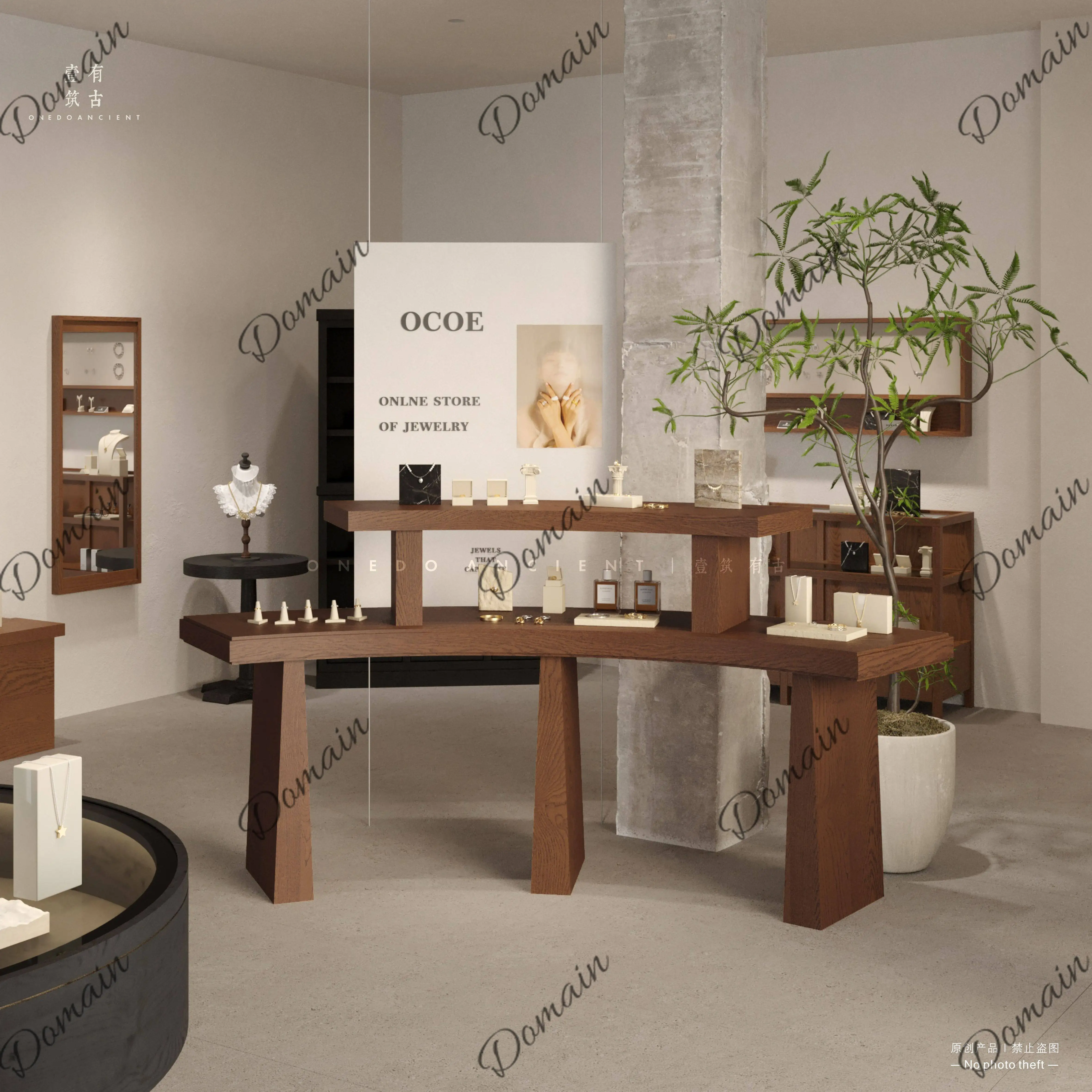 Fashion retro wooden Nakajima stand Display stand Commercial display props Design sense Display stand High and low curved